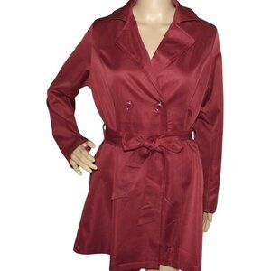 Zeagoo Trench Coat Womens Size Small Wine Red belted short double breasted